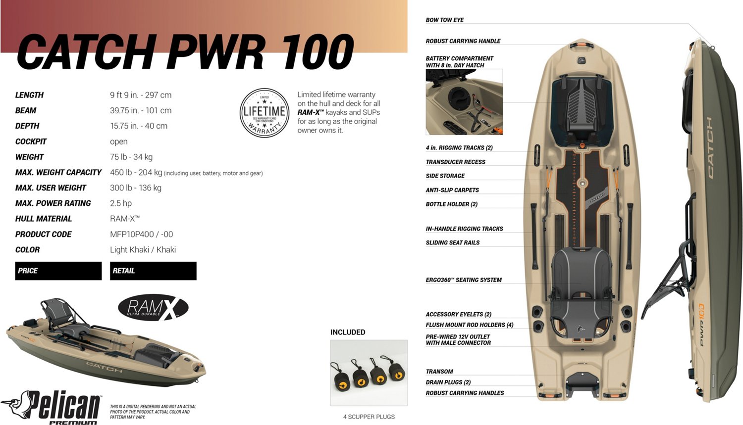 Pelican Catch PWR 100 9 ft 9 in MotorReady Fishing Kayak Academy