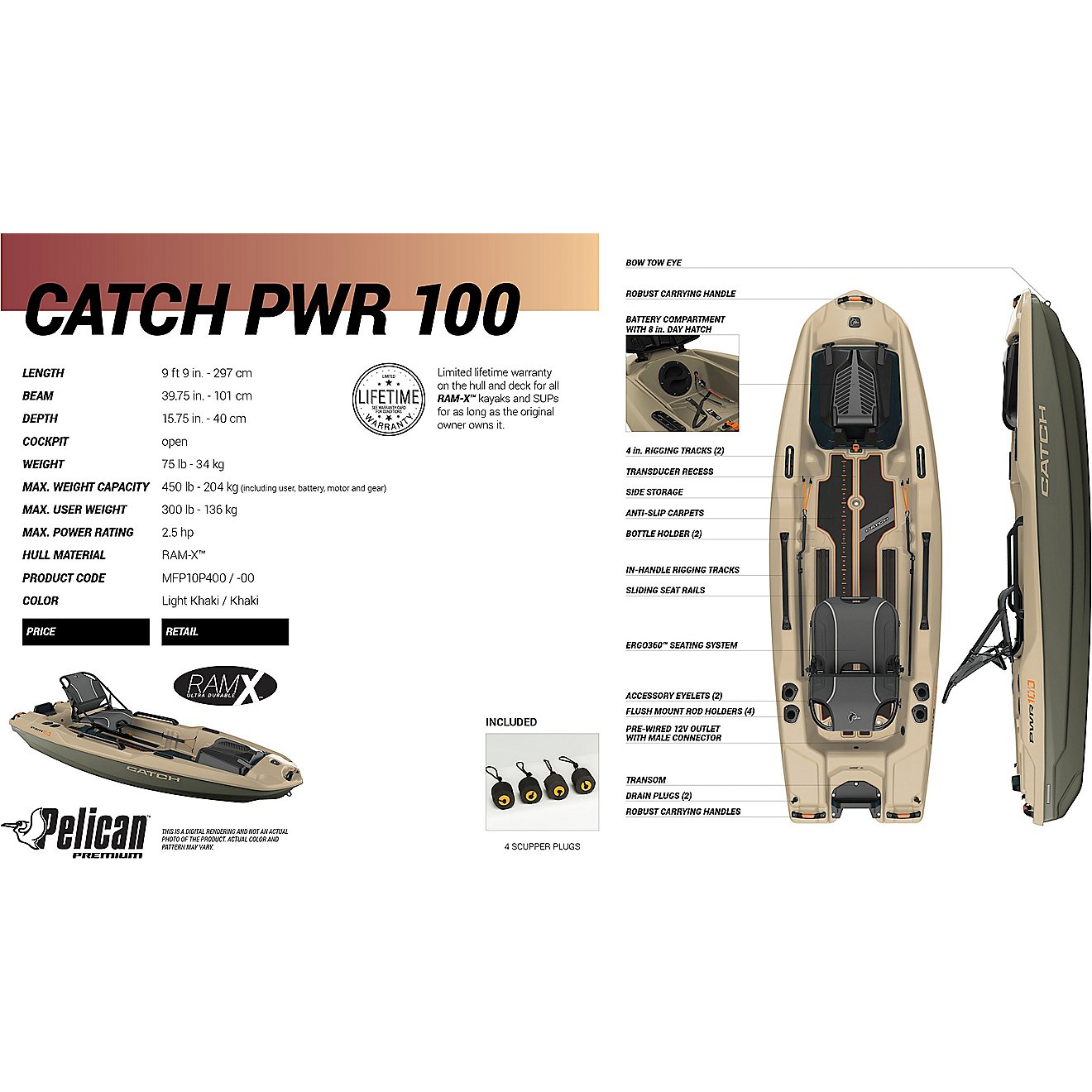 Pelican Catch PWR 100 9 ft 9 in Motor-Ready Fishing Kayak                                                                        - view number 5