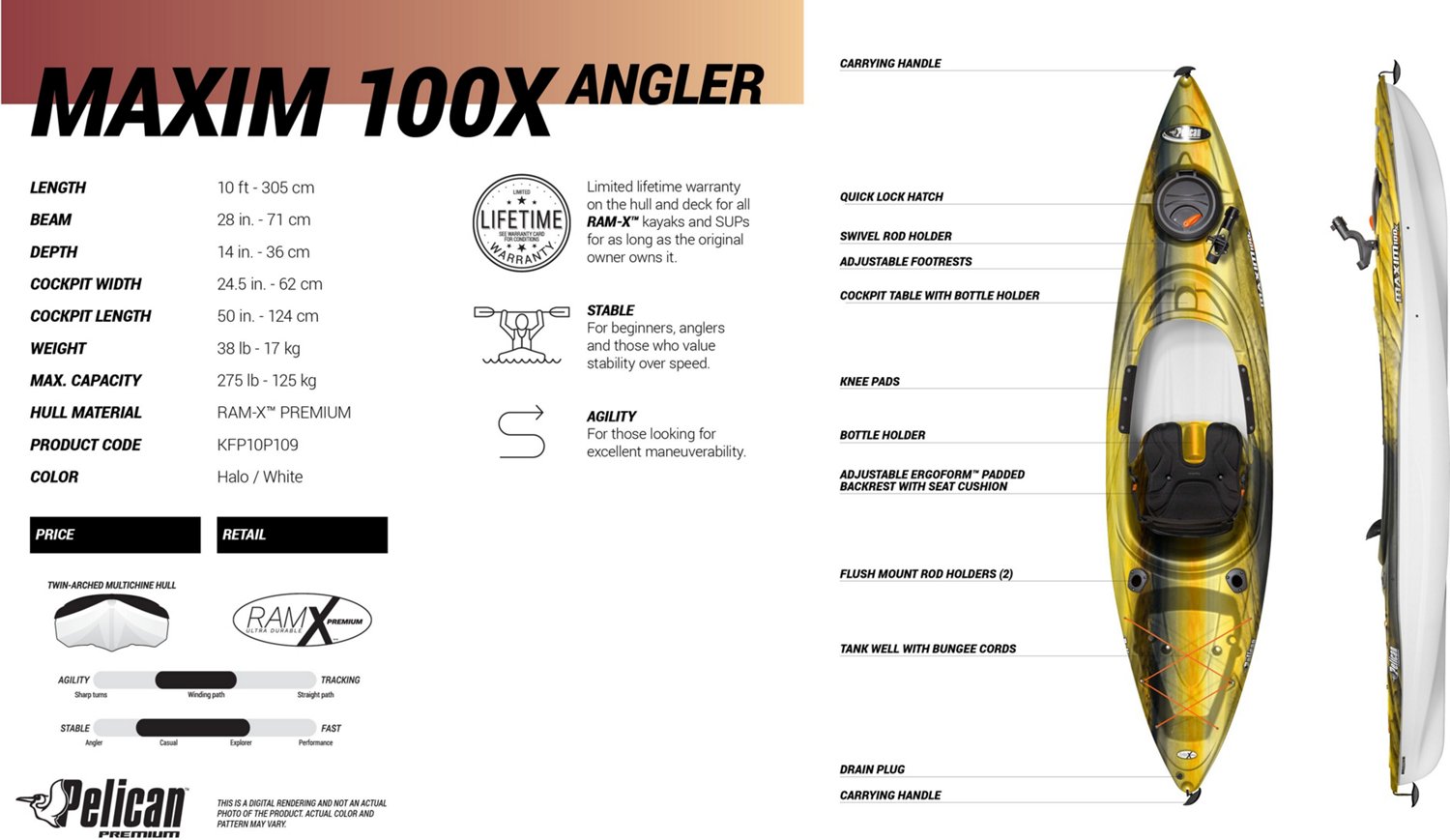 PELICAN, Motion 100X Angler Fishing Kayak