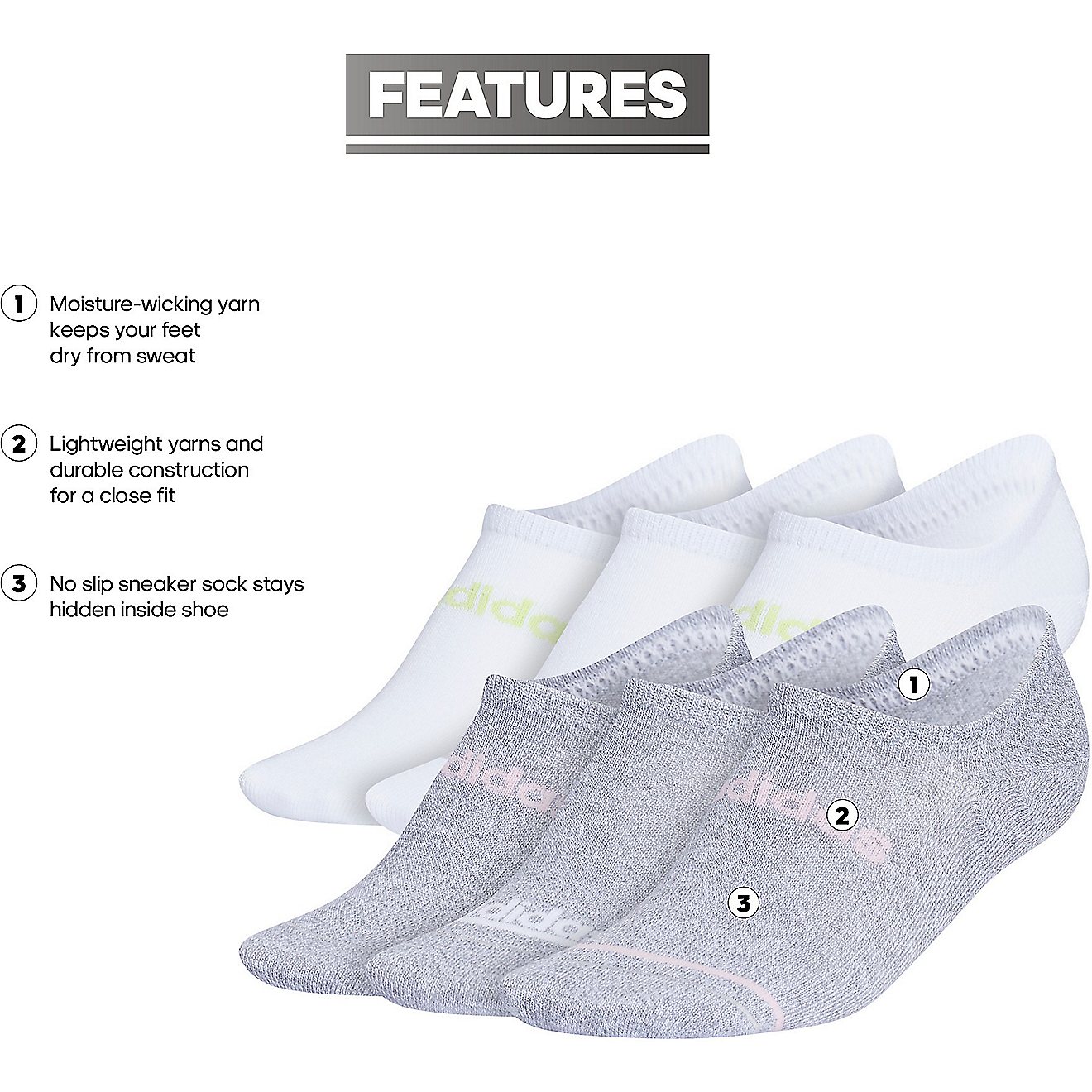 adidas Women's Superlite Linear 3 Super No Show Socks 6-Pack                                                                     - view number 6