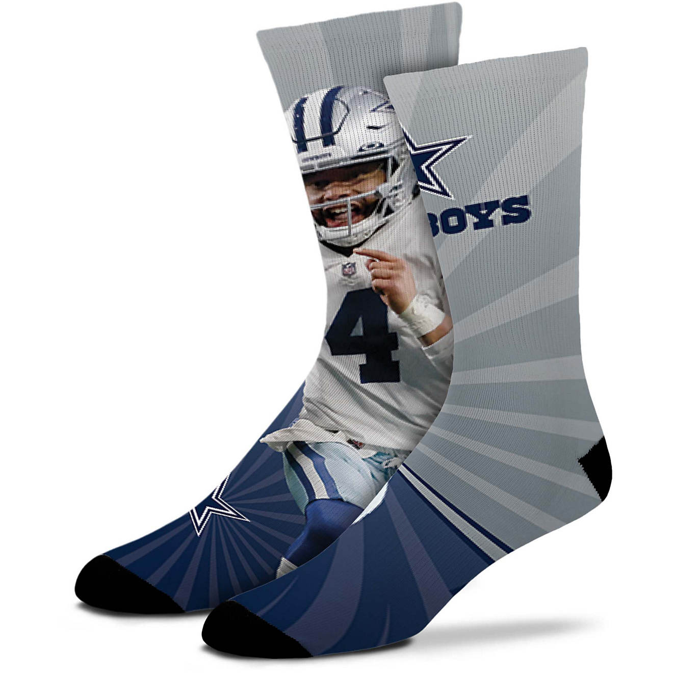 For Bare Feet Adults' Dallas Cowboys Dak Prescott 4 Record Breaker Crew Socks                                                    - view number 1