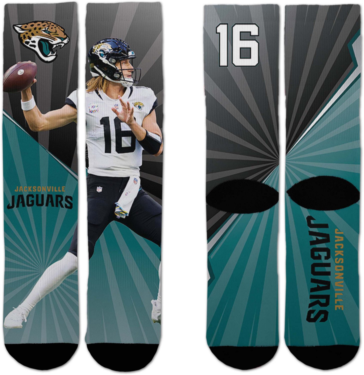 For Bare Feet Adults' Jacksonville Jaguars Trevor Lawrence 16 Record Breaker Crew Socks                                          - view number 2