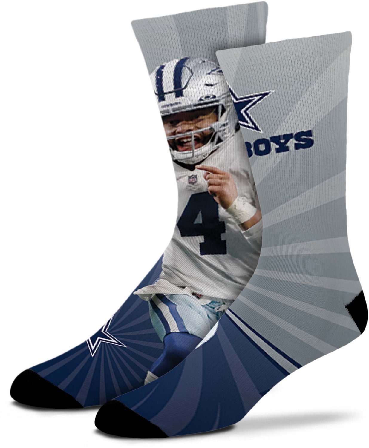 For Bare Feet Kids' Dallas Cowboys Dak Prescott 4 Record Breaker Crew Socks