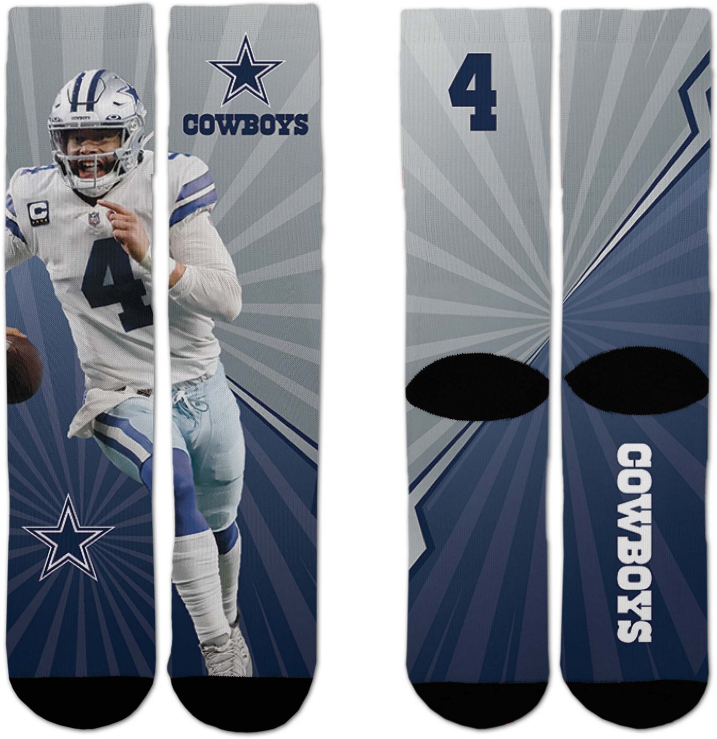 For Bare Feet Kids' Dallas Cowboys Dak Prescott 4 Record Breaker Crew Socks - view number 2