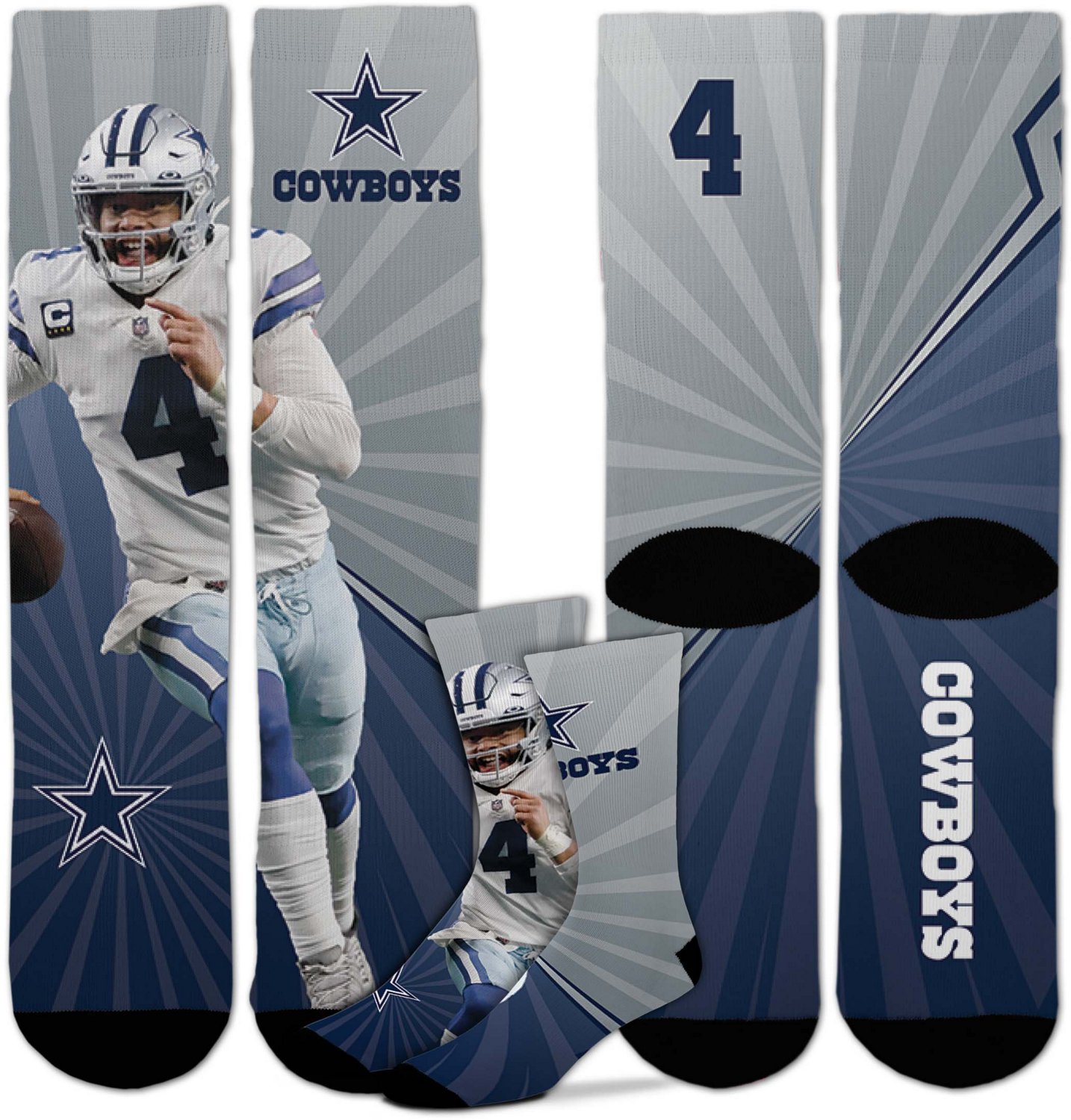 For Bare Feet Kids' Dallas Cowboys Dak Prescott 4 Record Breaker Crew Socks - view number 3