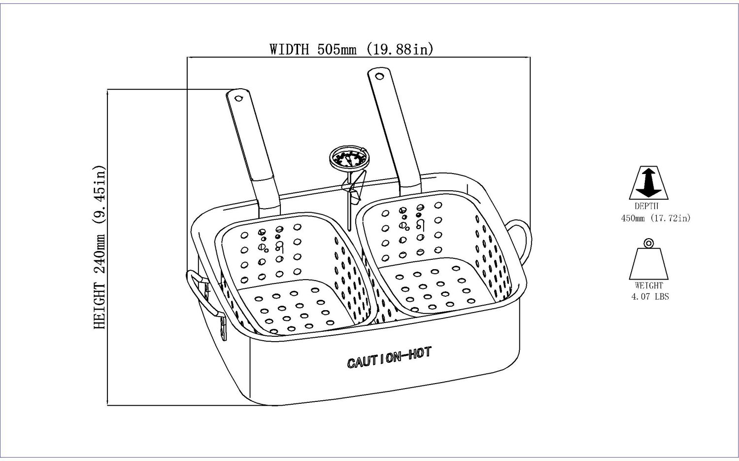 Aluminum 15 Quart Rectangular Fry Pan with Basket - Metal Fusion, Inc.