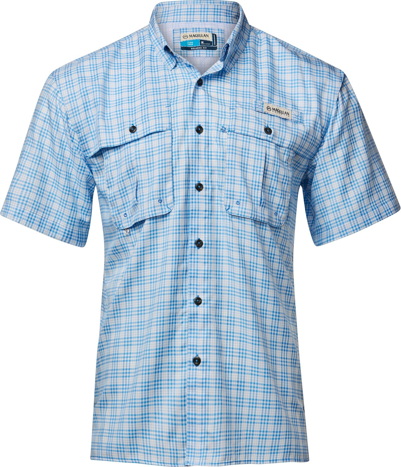 Magellan Outdoors Men's Aransas Pass Aqua Mini Check Short Sleeve