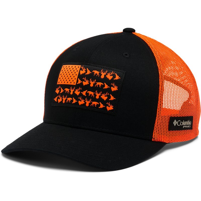 Columbia Sportswear Men's PHG Game Flag Mesh Snapback Cap Black/Blaze - Men's Hunting/Fishing Headwear at Academy Sports