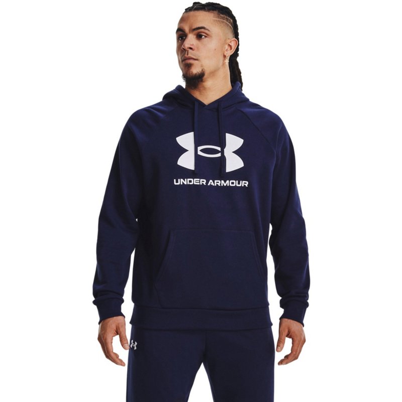 Under Armour Men's Rival Fleece Logo Hoodie Midnight Navy Blue/White, X-Large Tall - Men's Athletic Fleece at Academy Sports