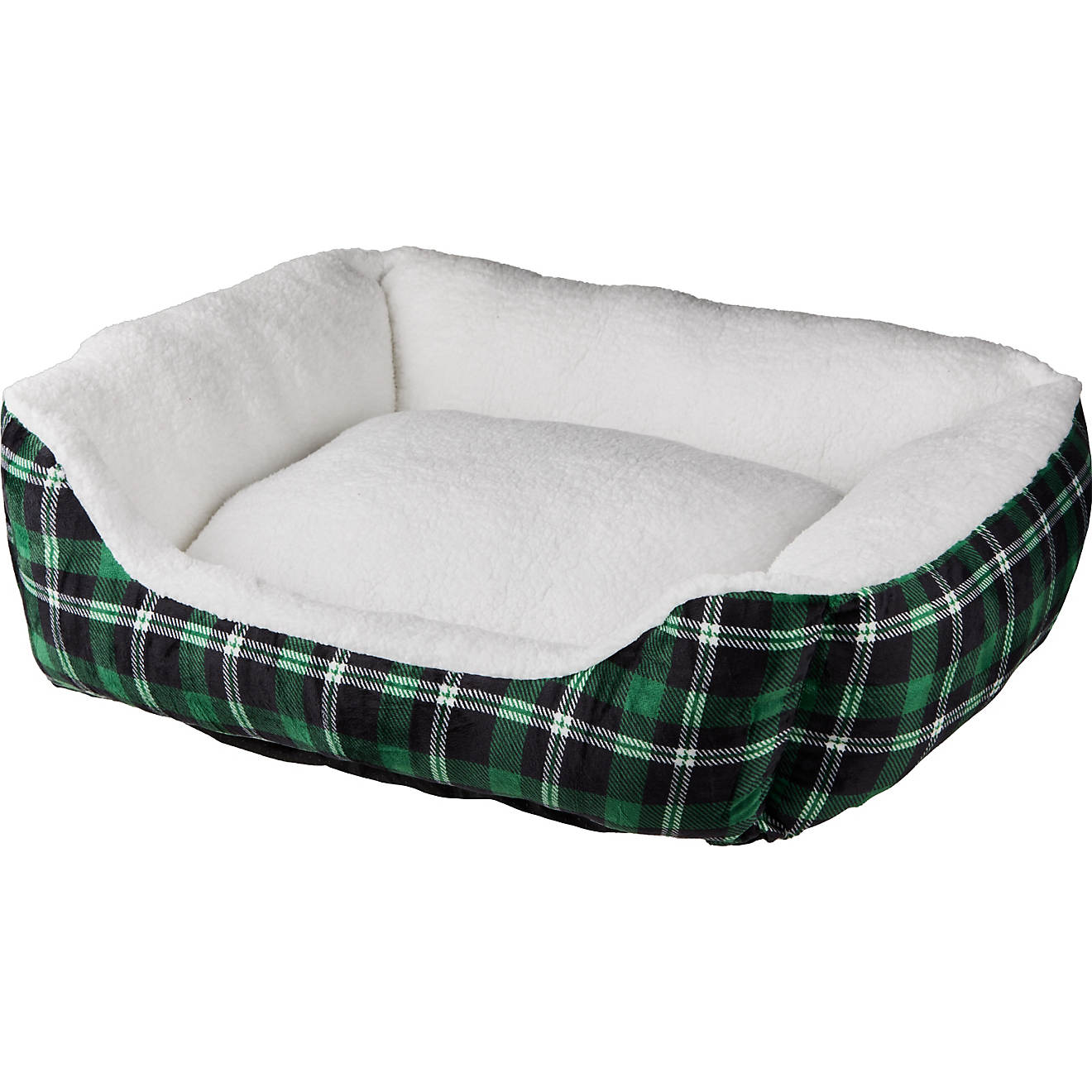 Academy Sports + Outdoors Green Plaid Plush Dog Bed                                                                              - view number 1