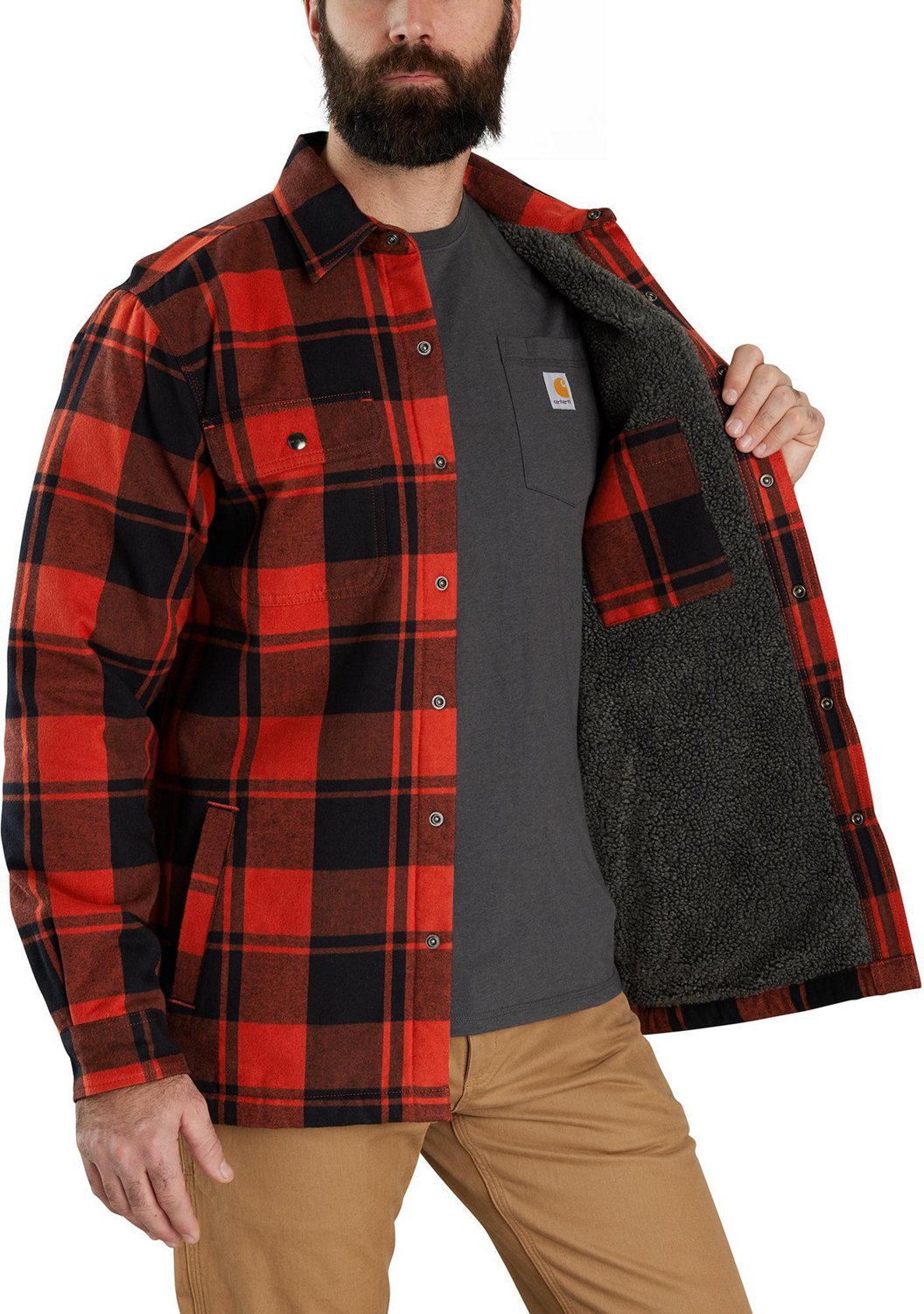 Carhartt Men's Sherpa Lined Flannel Shirt Jacket - view number 3