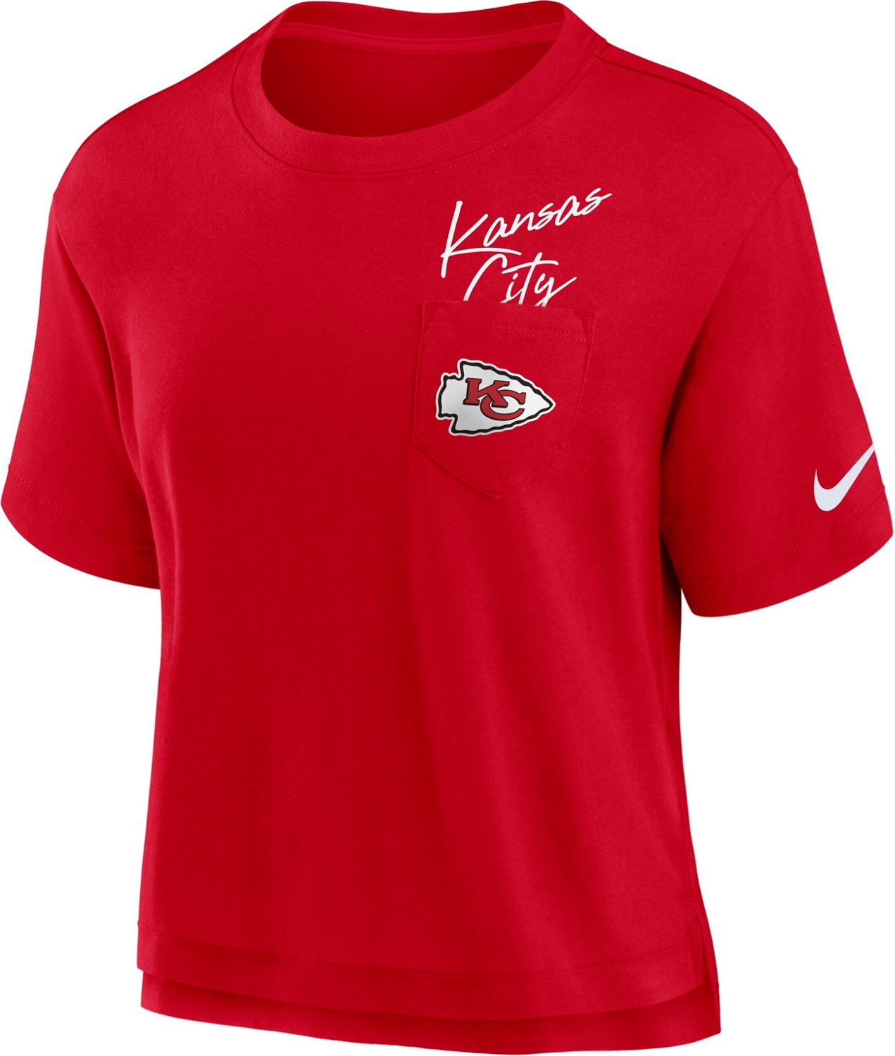 NFL Kansas City Chiefs Nike Women's Dri Fit Cotton Pocket Tee High Hip –