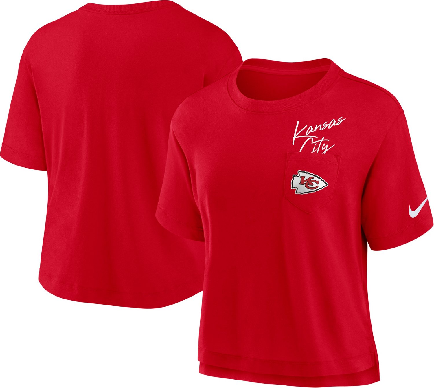 NFL Kansas City Chiefs Nike Women's Dri Fit Cotton Pocket Tee High Hip –