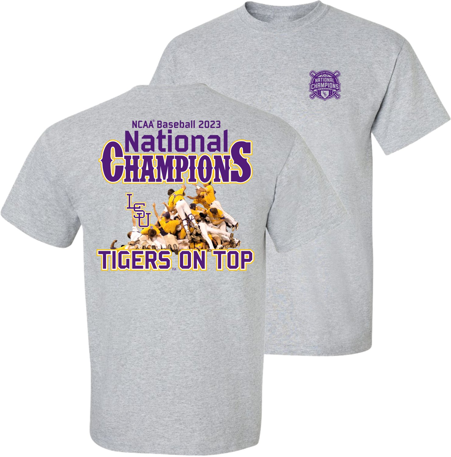 Bayou Apparel Men's LSU 2023 College World Series Baseball National Champs  Official Logo Short Sleeve T-Shirt