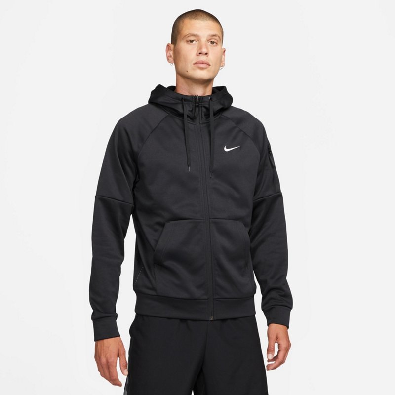 Nike Men's Therma-FIT Full-Zip Hoodie Black/Black/White, X-Large - Men's Athletic Fleece at Academy Sports