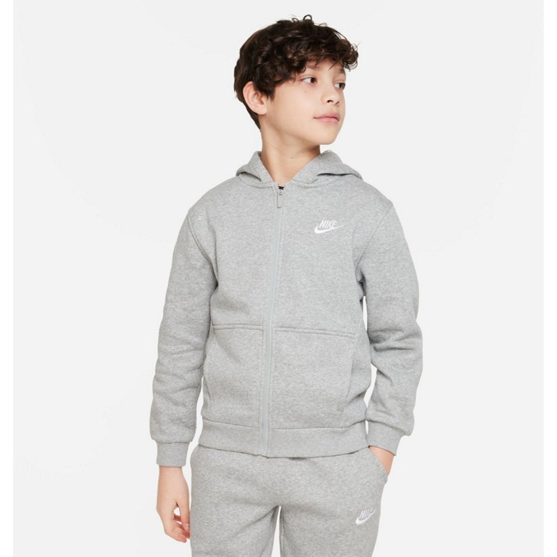 Nike Boys' Sportswear Club Fleece Full-Zip Hoodie Grey, Large - Boy's Fleece at Academy Sports