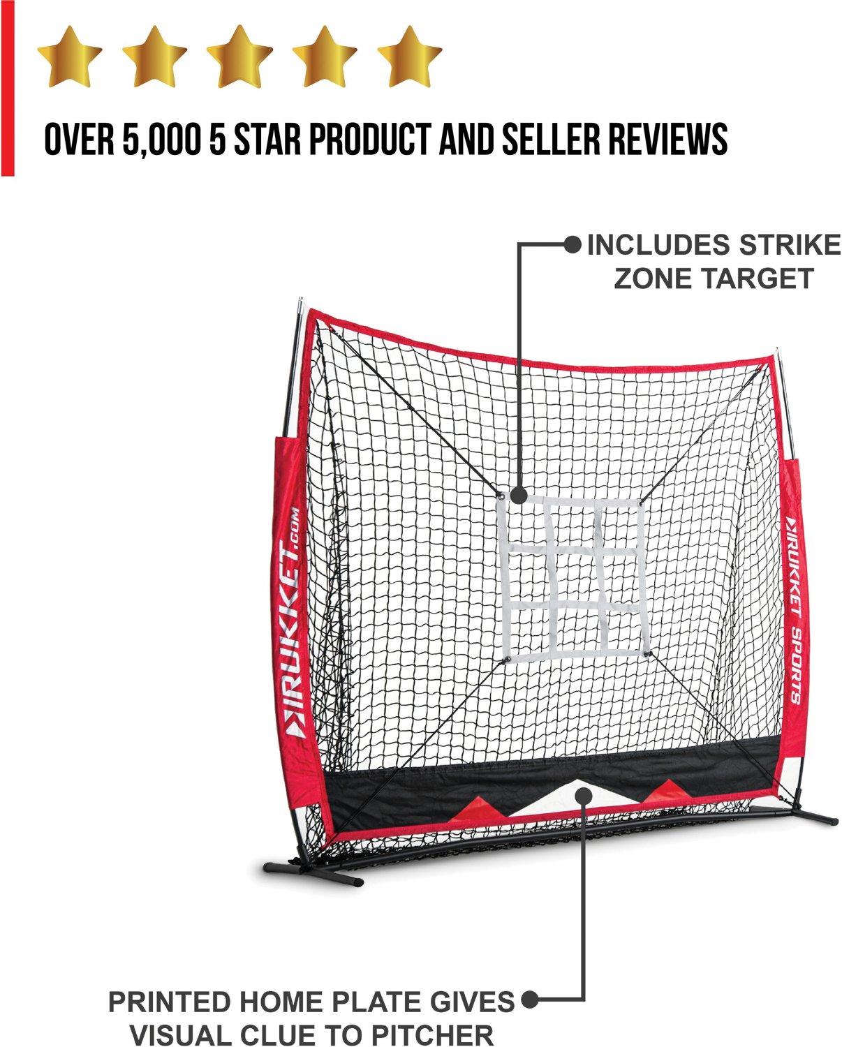 Rukket Sports 5 ft x 5 ft Baseball/Softball Net with 3 Weighted Balls and Strike Zone Target                                     - view number 5
