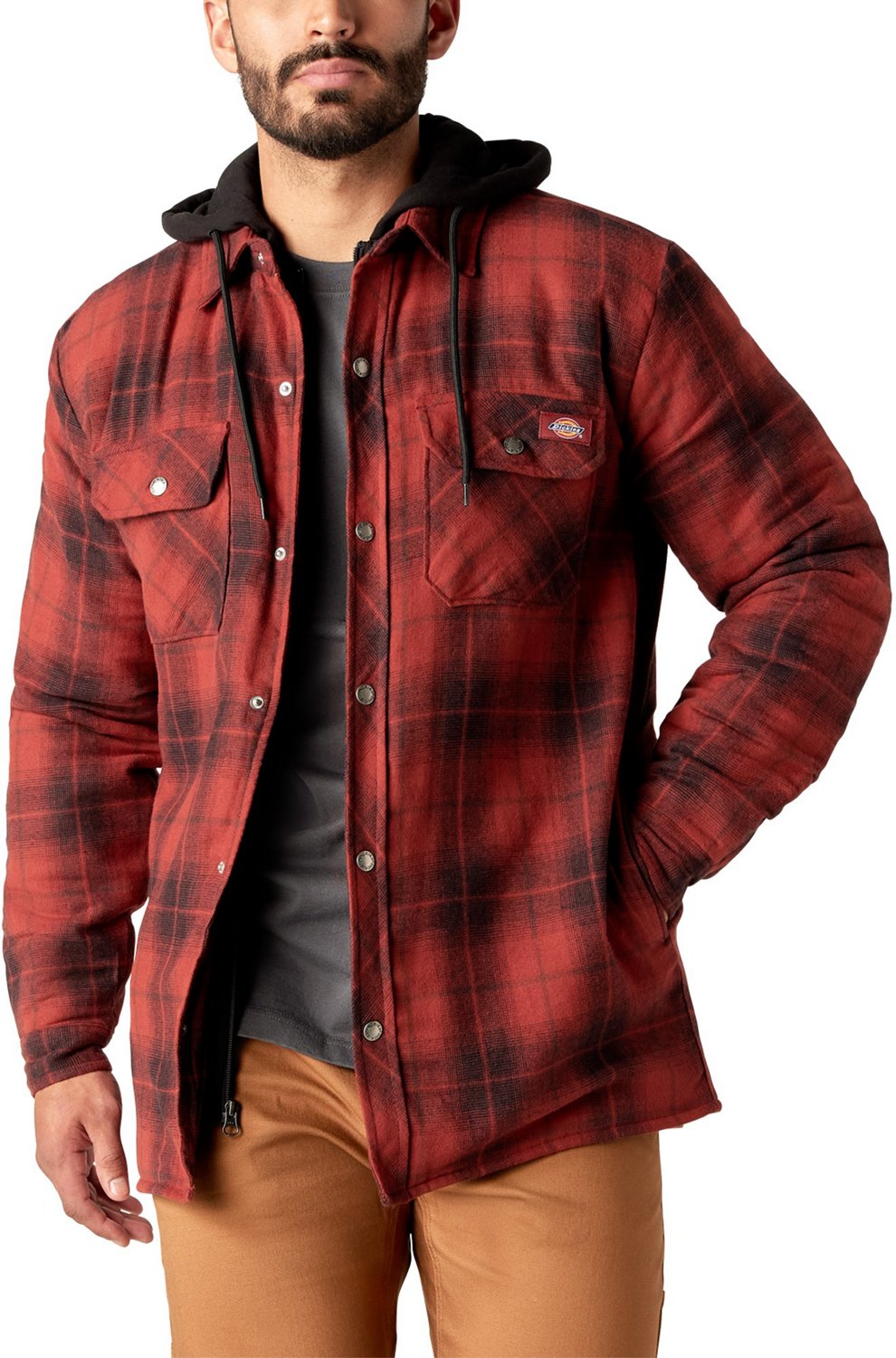Dickies Men's Fleece Hooded Flannel Shirt Jacket | Academy