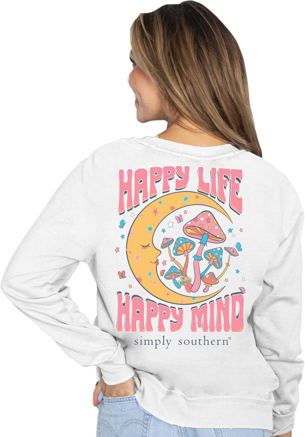 Simply Southern Women s Happy Life Happy Mind Fleece Crew