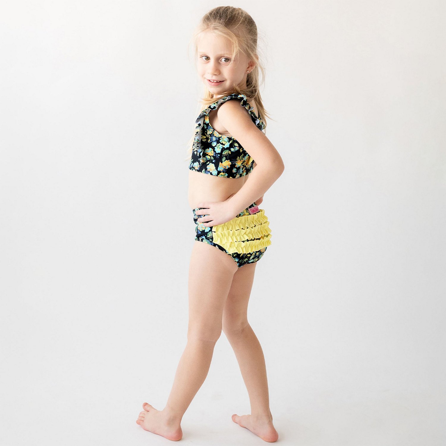 RuffleButts Girls' 4-7 Midnight Garden Waterfall Tankini - view number 2