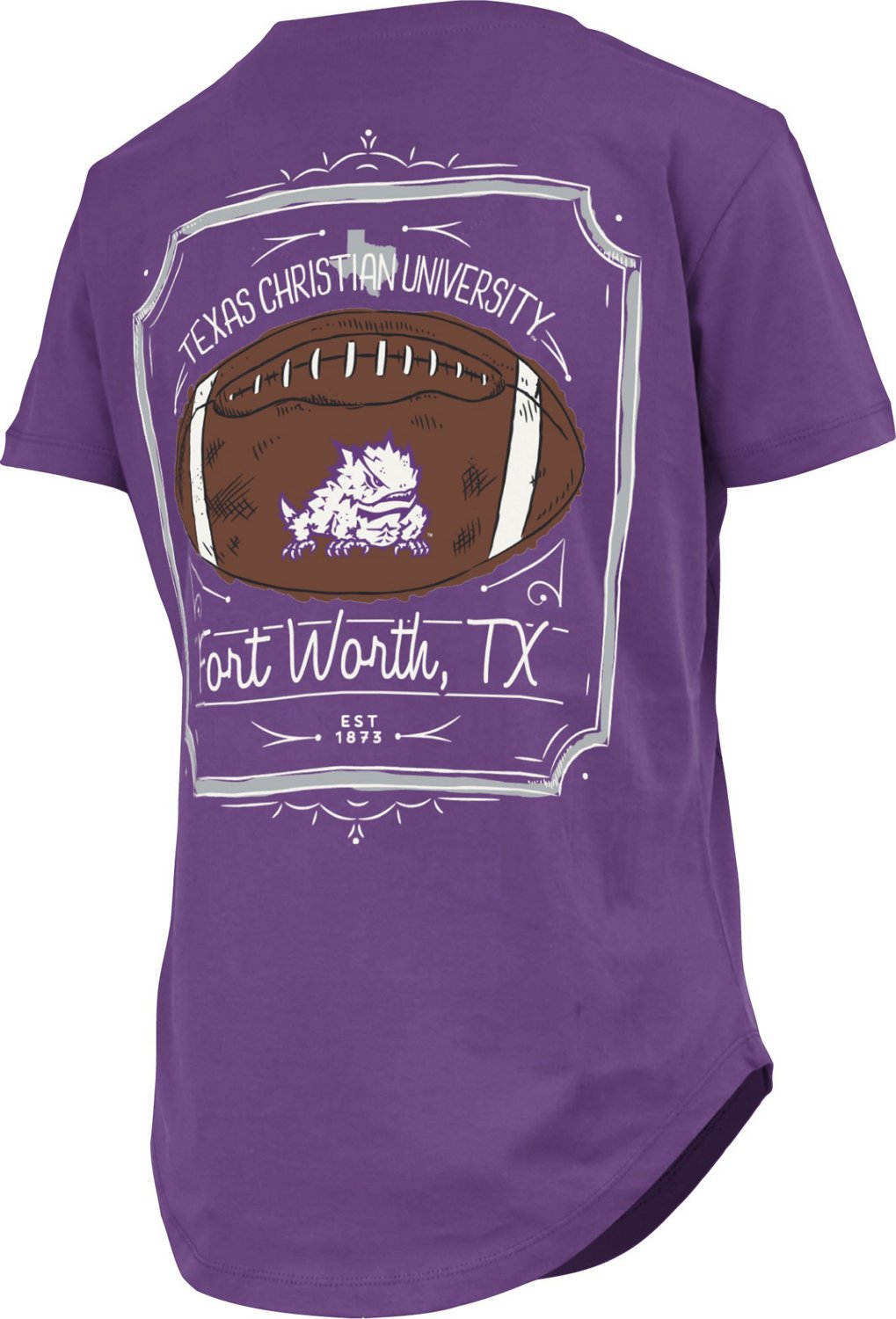 Three Square Women's Texas Christian University Irvine Framed Football Graphic T-shirt