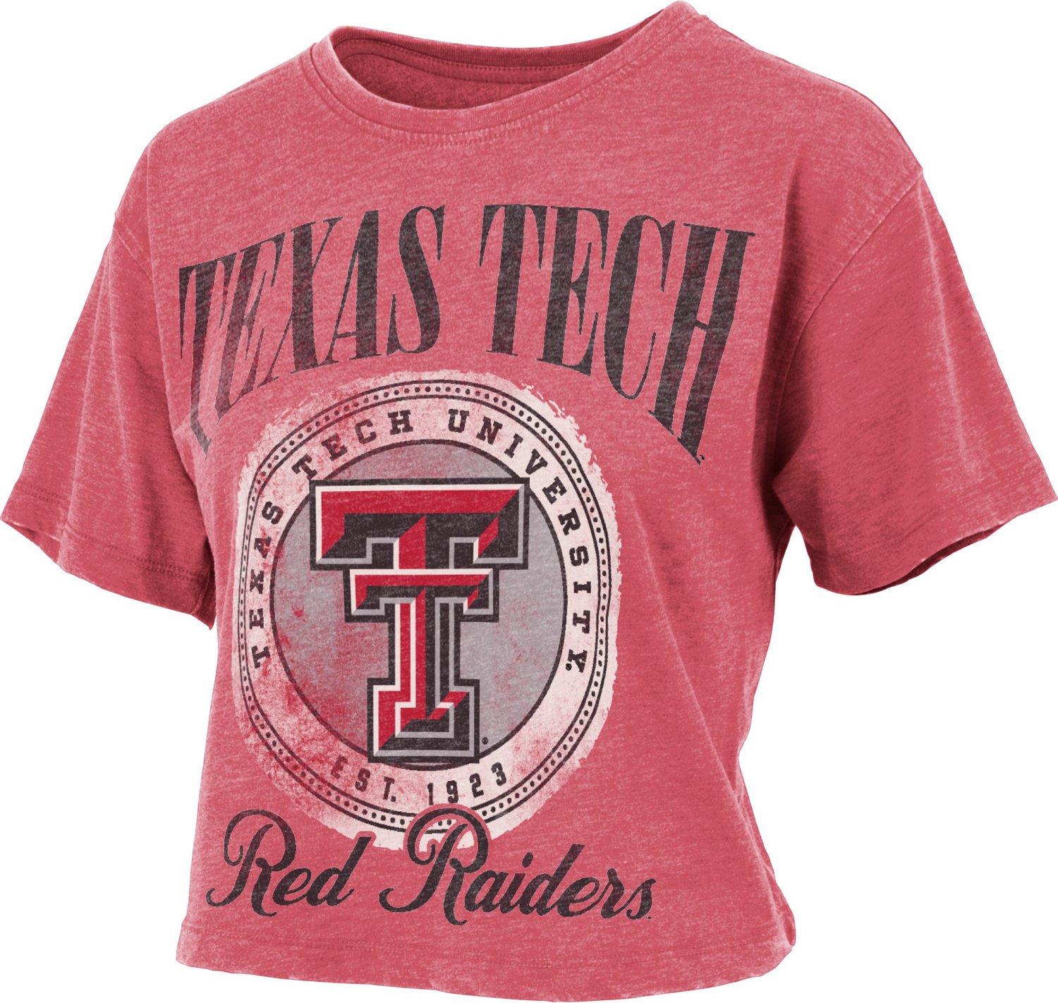 Three Square Women's Texas Tech University Vintage Wash Boyfriend Falkland Crop Graphic T-shirt