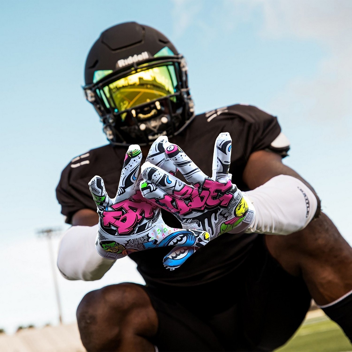 Battle Adults' Triple Threat Graffiti Football Gloves - view number 3