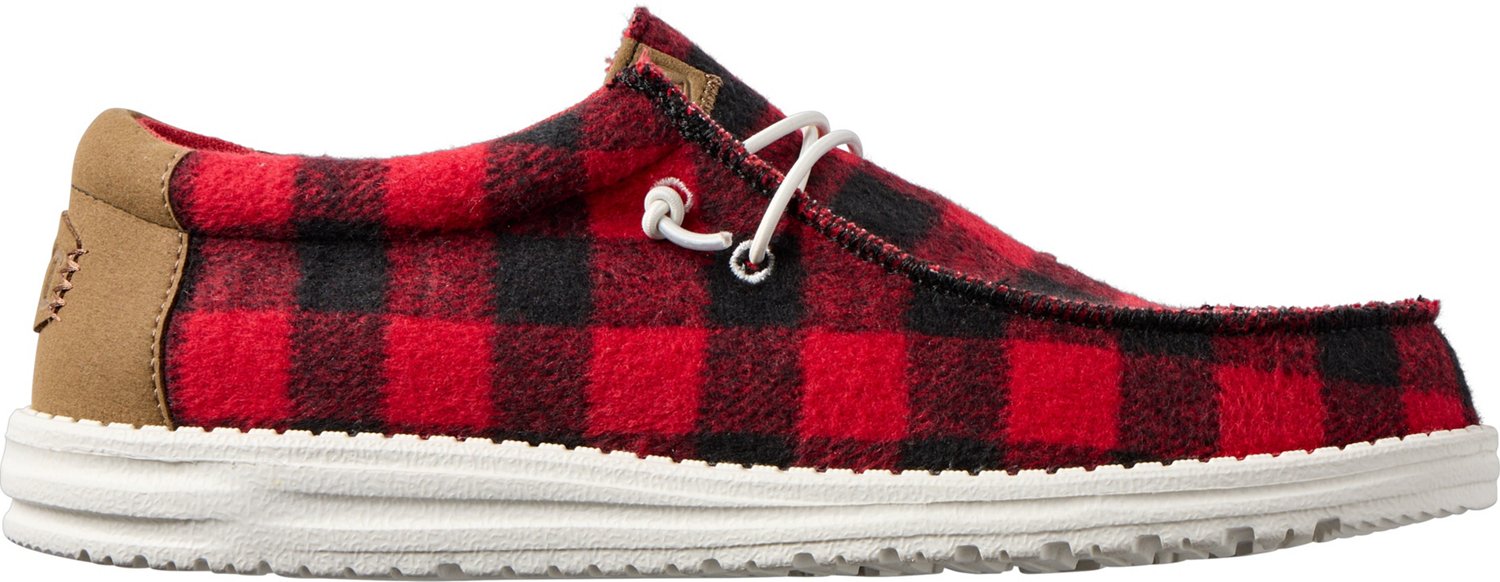 HEYDUDE Boys' Wally Buffalo Plaid Shoes Red/Black, 11 - at Academy Sports