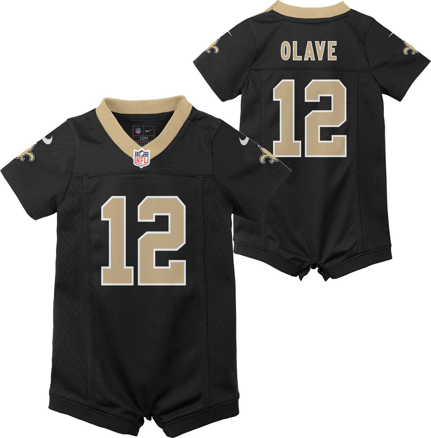 Nike Infants' Saints New Orleans Saints Chris Olave 12 Jersey Romper Jersey