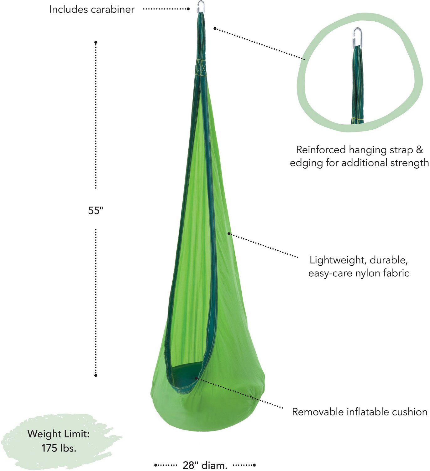 HearthSong HugglePod Lite Nylon Hanging Chair Academy