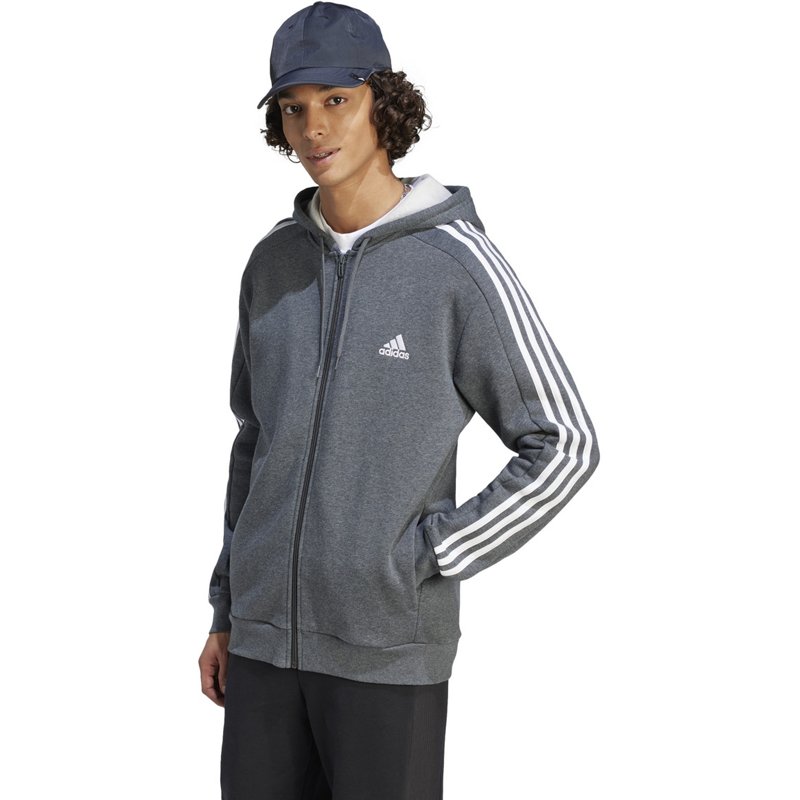 adidas Men's 3S Fleece Full-Zip Hoodie Dark Grey Heather, Small - Men's Athletic Fleece at Academy Sports