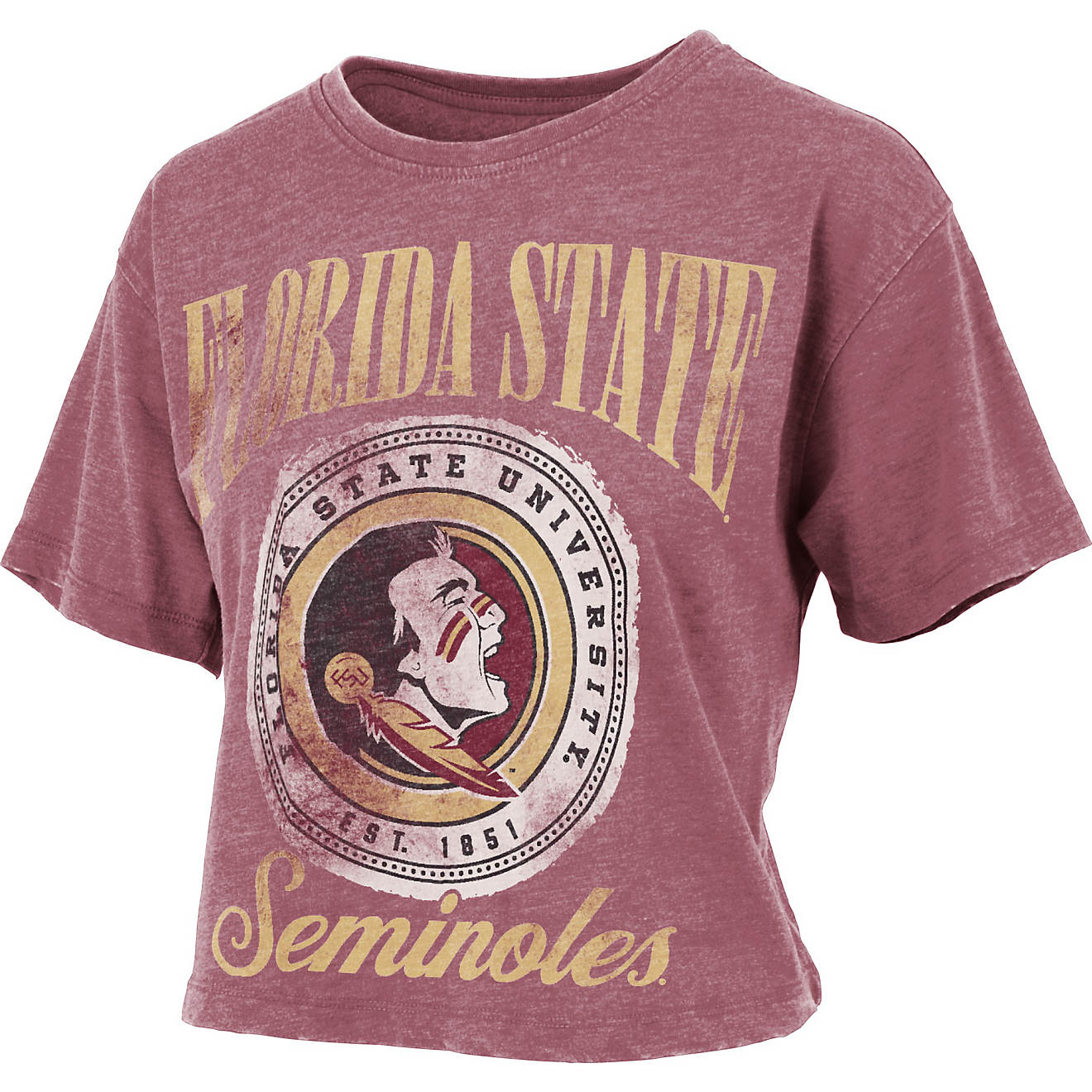 Three Square Women's Florida State University Vintage Wash Boyfriend Falkland Crop Graphic T-shirt                               - view number 1
