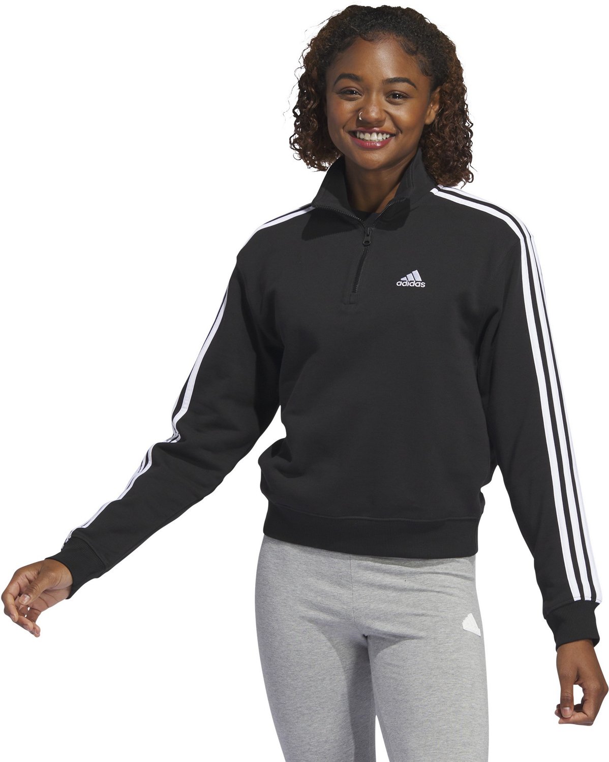 adidas Women's Essentials 3Stripe 1/4 Zip Sweatshirt | Academy