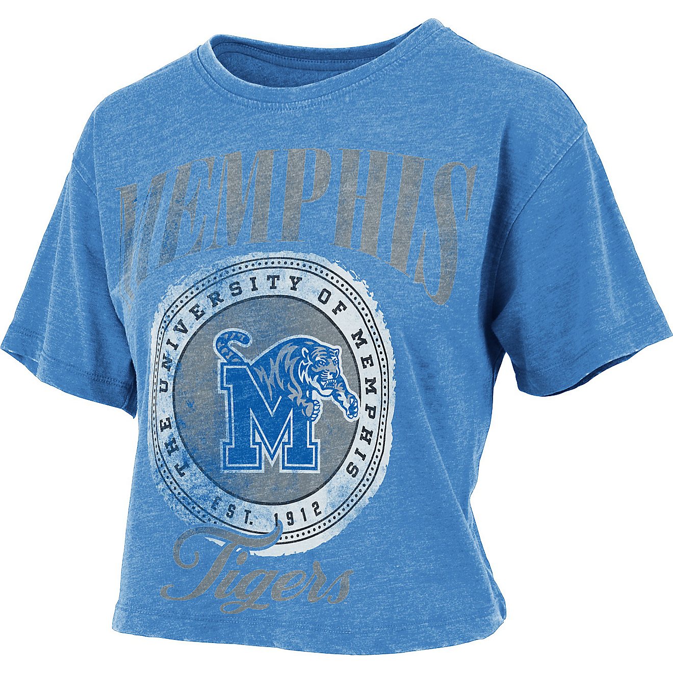 Three Square Women's University of Memphis Vintage Wash Boyfriend Falkland Crop Graphic T-shirt                                  - view number 1