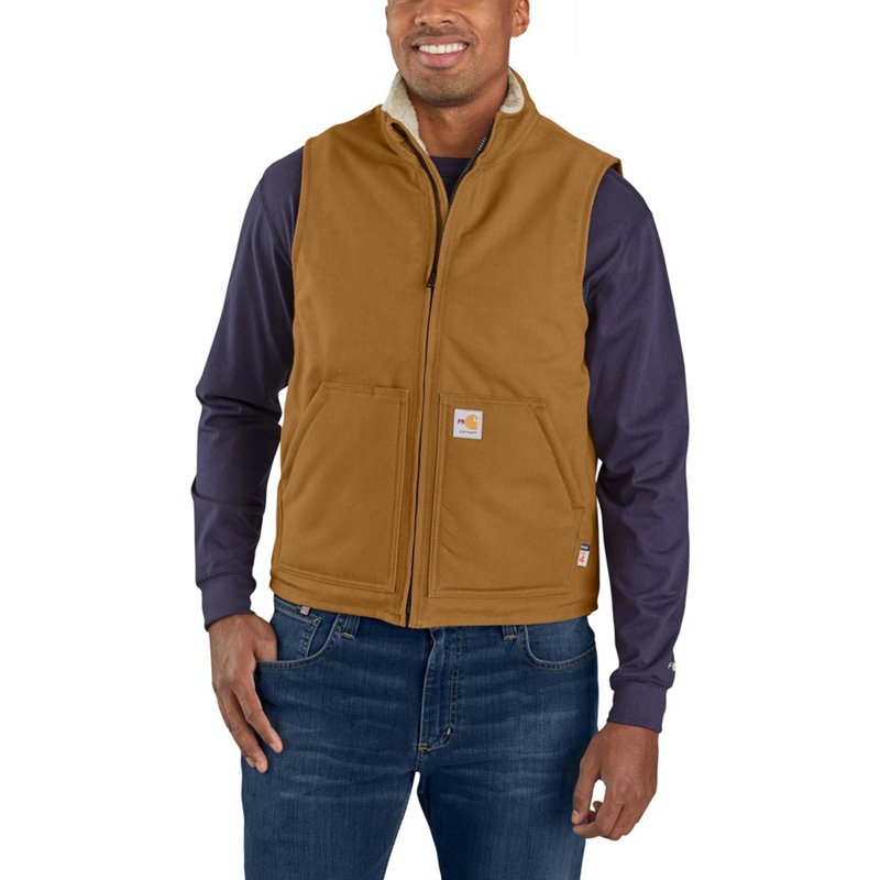 Carhartt Flame-Resistant Sherpa Lined Duck Vest for Men - Carhartt Brown