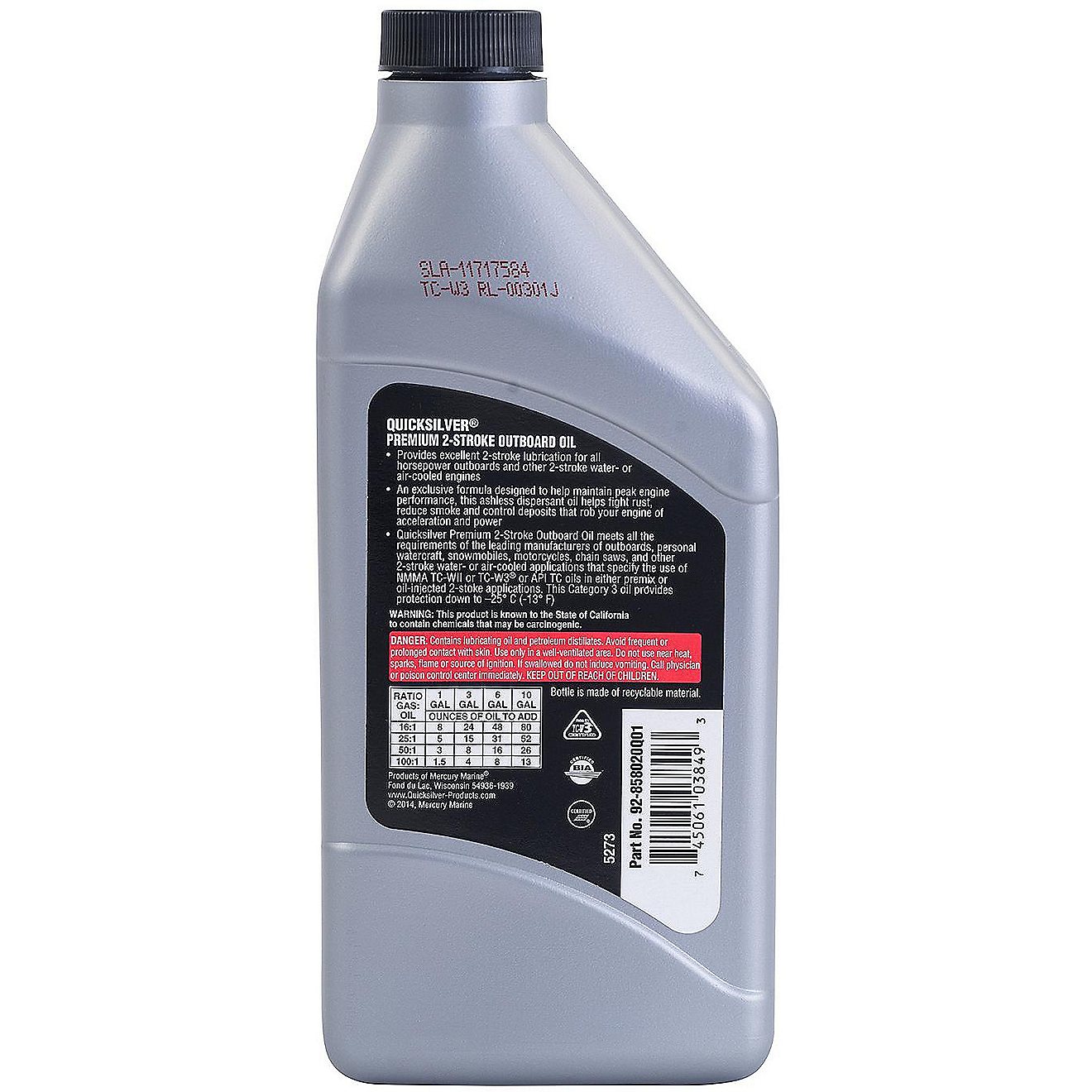 Mercury Marine 16 oz. Premium 2-Cycle TC-W3 Outboard Oil                                                                         - view number 2