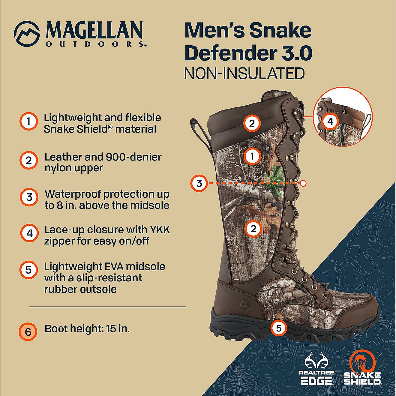 Magellan Outdoors Men's Snake Defender 3.0 Boots                                                                                 - view number 5