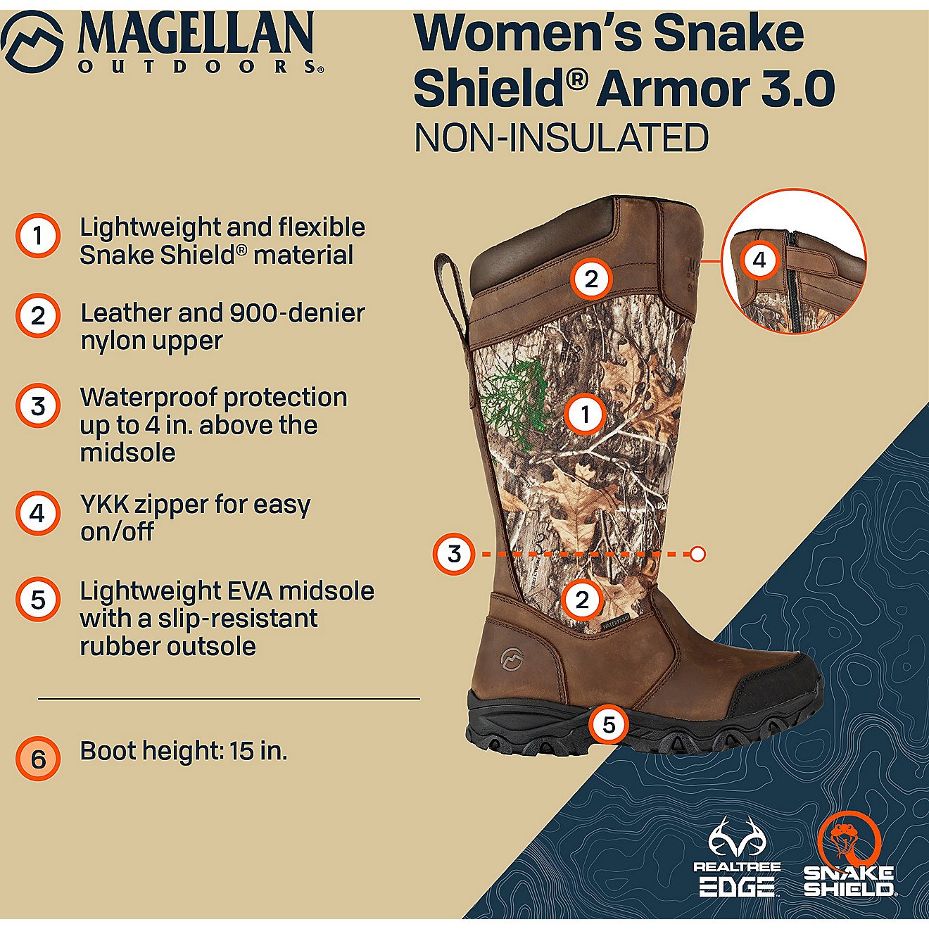 Magellan Outdoors Women's Snake Shield Armor 3.0 Boots                                                                           - view number 5