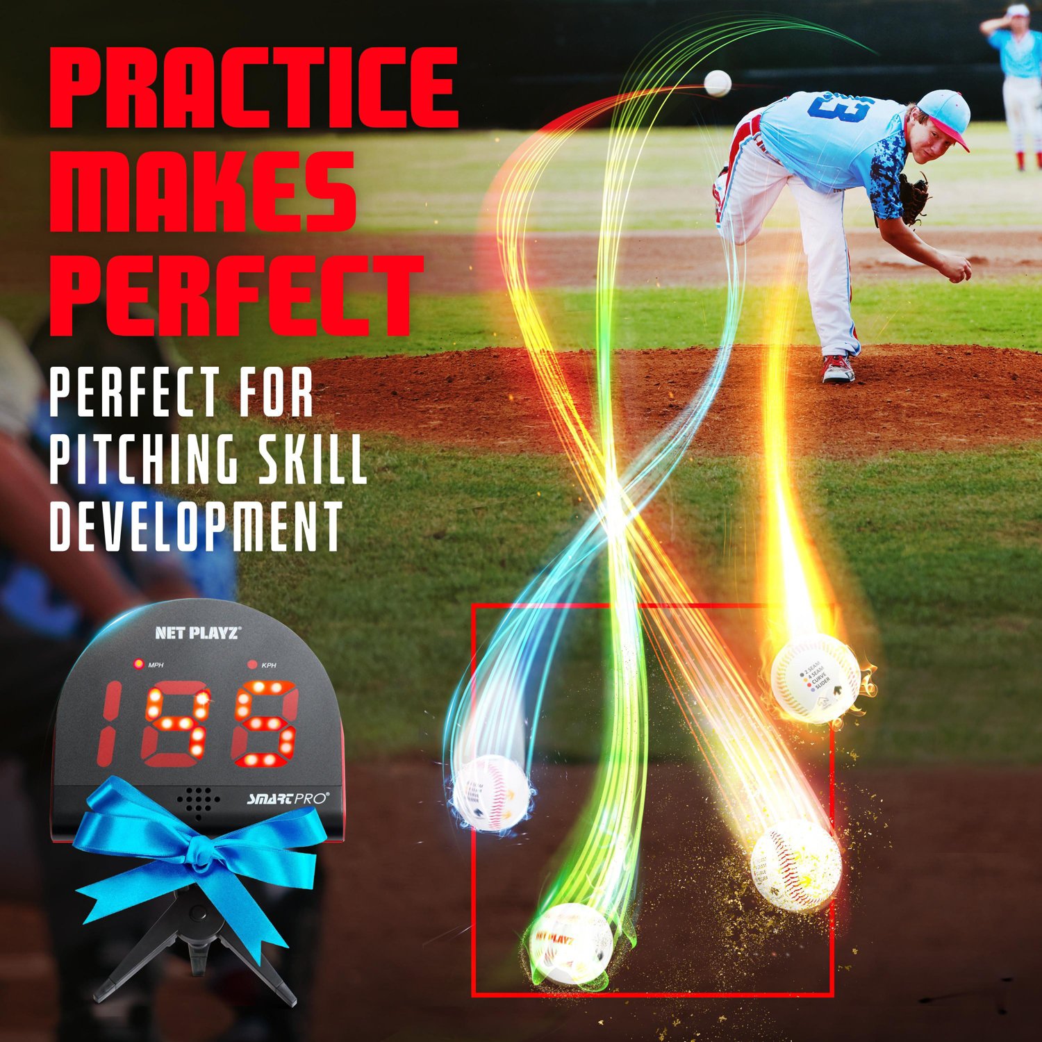 NetPlayz Radar Speed Sensor Detector With Training Ball and Finger Placement Markers Academy