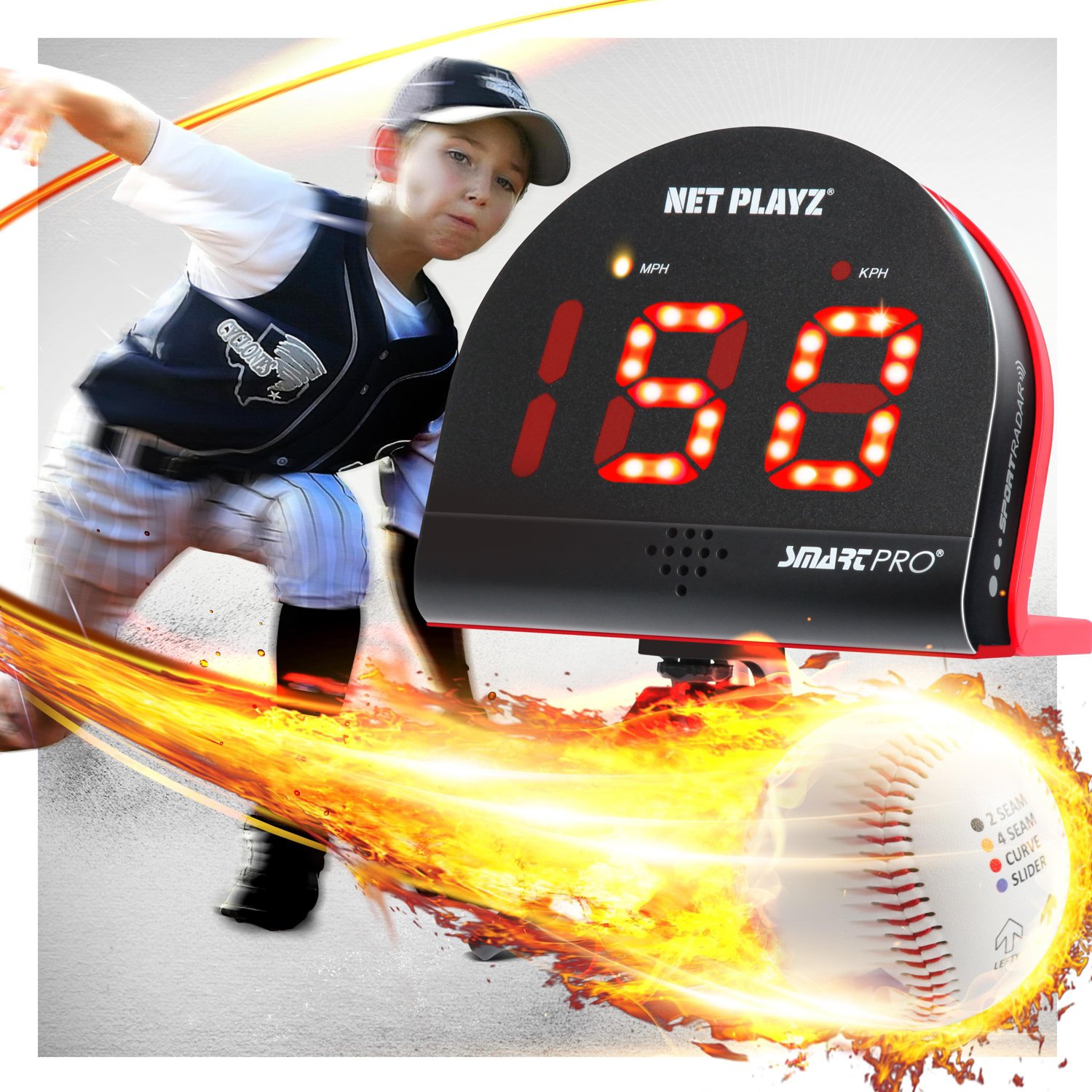NetPlayz Radar Speed Sensor Detector With Training Ball and Finger Placement Markers Academy