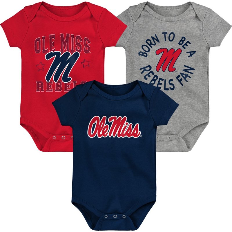 Outerstuff Infants' University of Mississippi Born to Be 3-Piece Creeper Set Navy Blue/Grey, 24 Months Infant - NCAA Youth Apparel