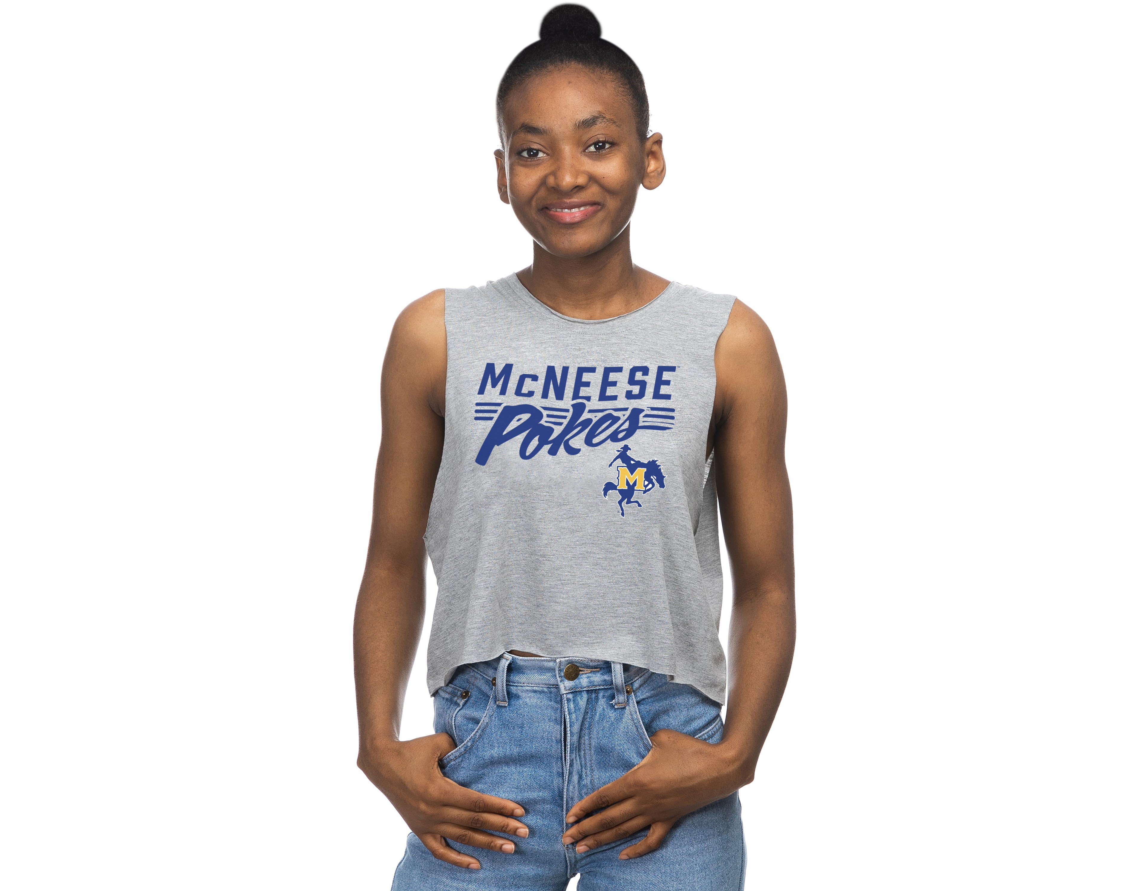 ZooZatz Women's McNeese State University Crop Muscle Tank Top