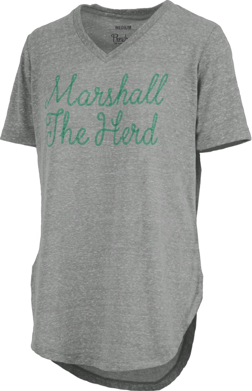 Three Square Women's Marshall University Knobi Stardust Chain Puff V-neck T-shirt