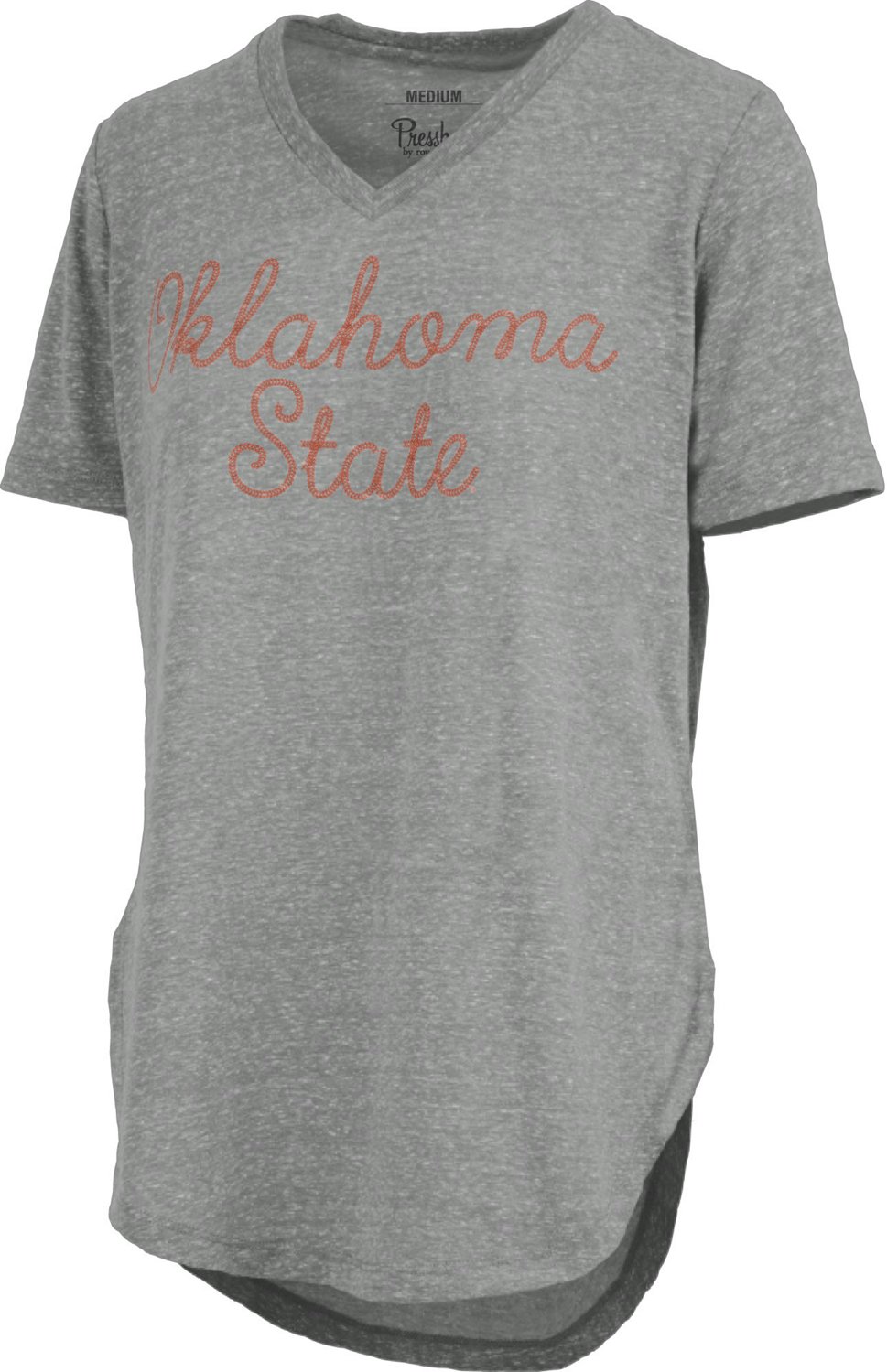 Three Square Women's Oklahoma State University Knobi Stardust Chain Puff V-neck T-shirt