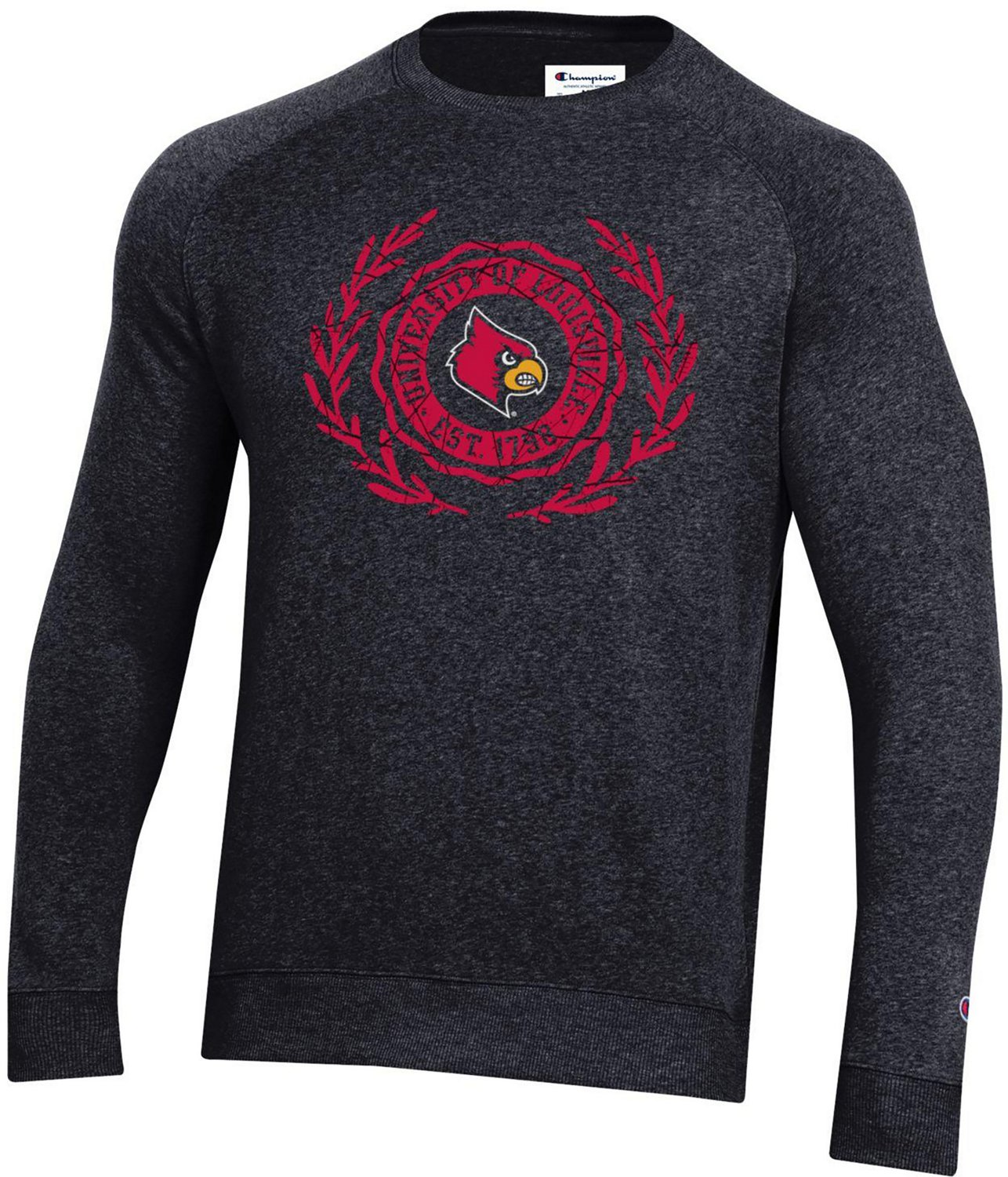 Champion Men's University of Louisville Crest Triumph Fleece Raglan Crew Sweatshirt