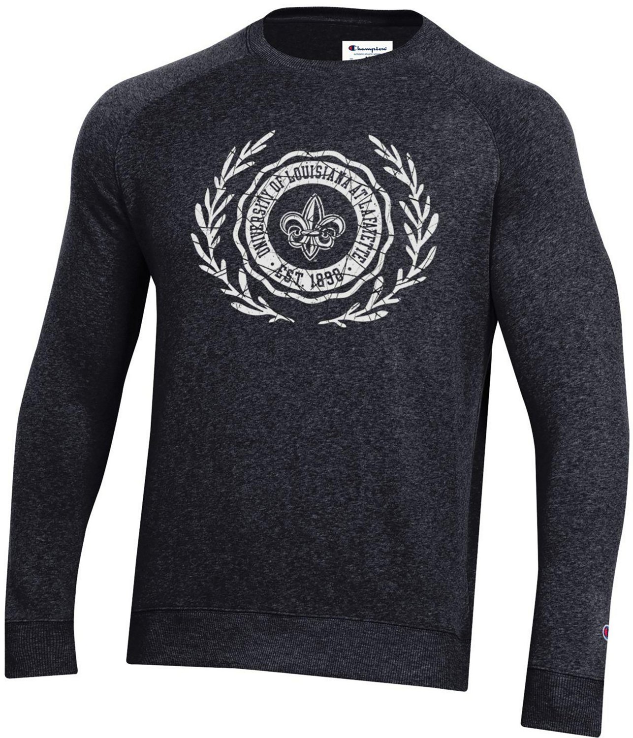 Champion Men's University of Louisiana at Lafayette Crest Triumph Fleece Raglan Crew Sweatshirt