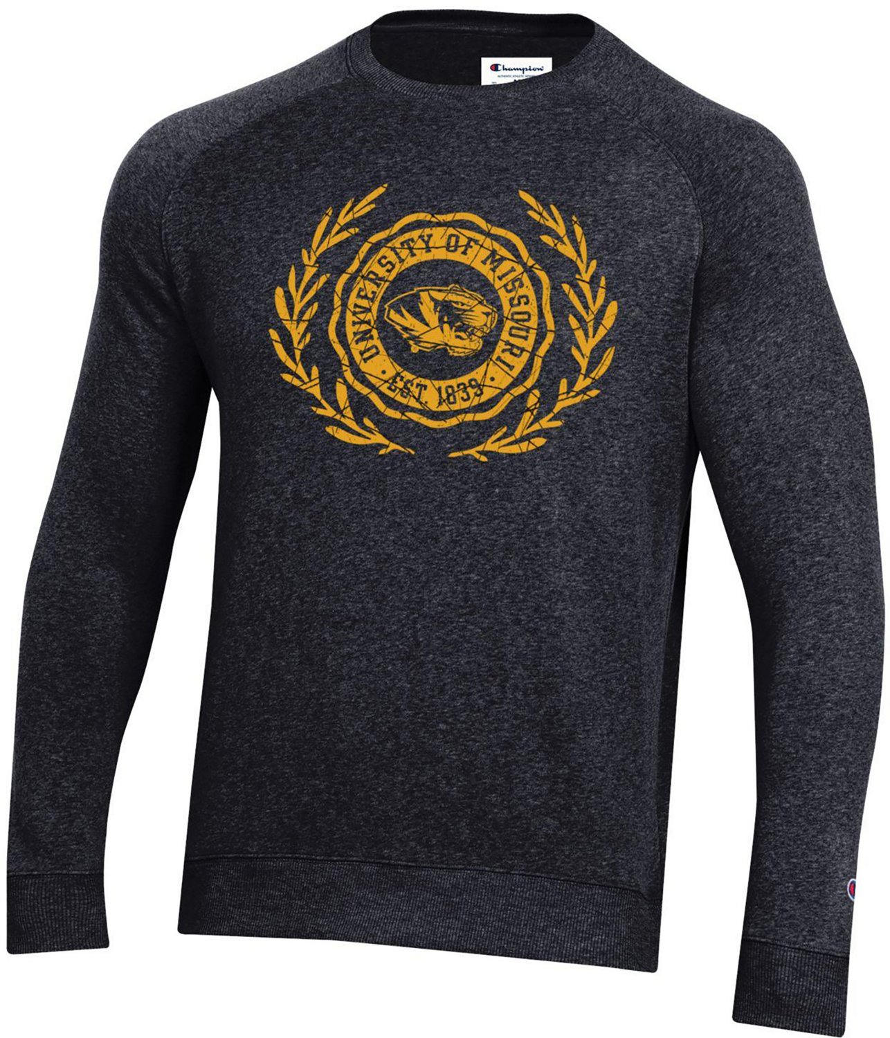 Champion Men's University of Missouri Crest Triumph Fleece Raglan Crew Sweatshirt