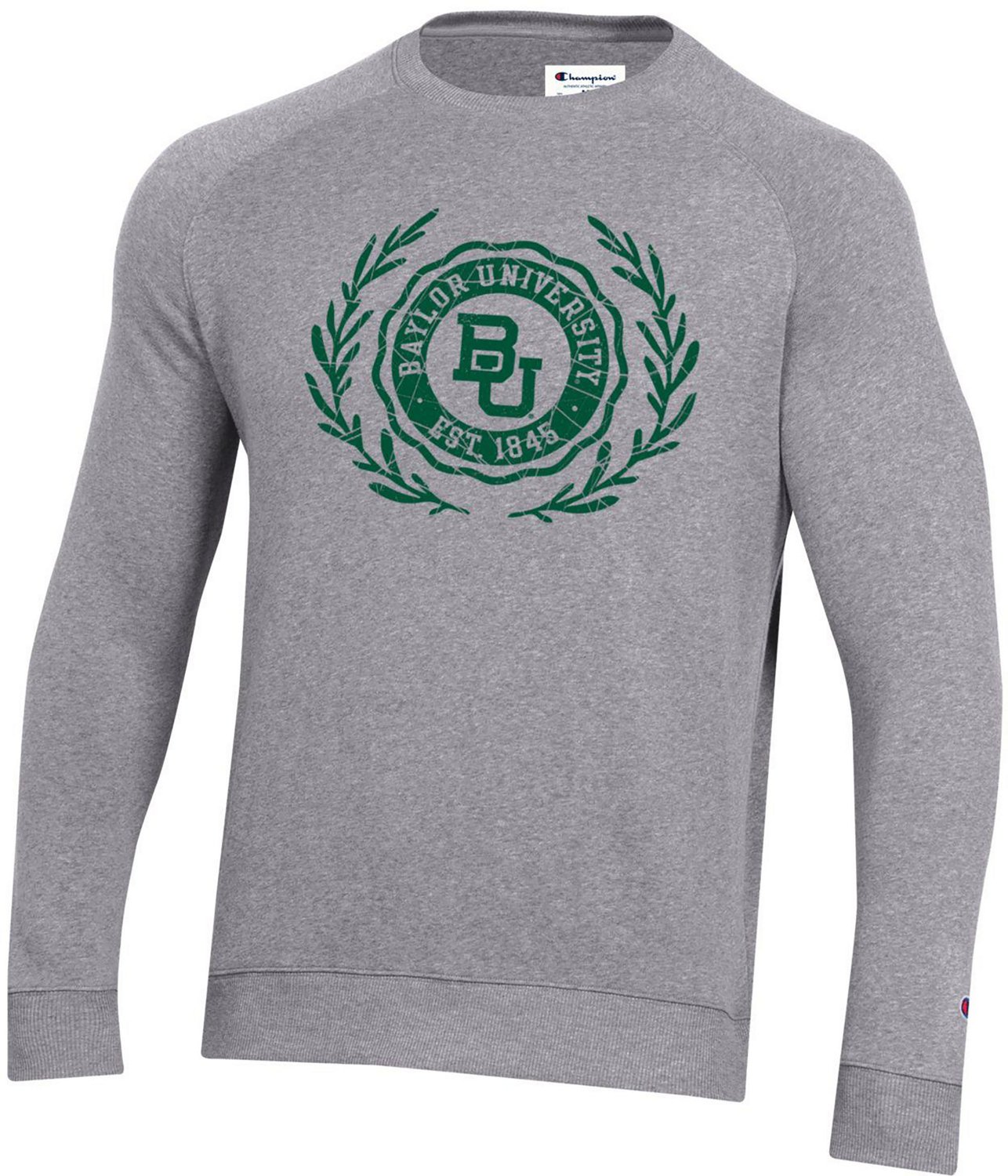 Champion Men's Baylor University Crest Triumph Fleece Raglan Crew Sweatshirt