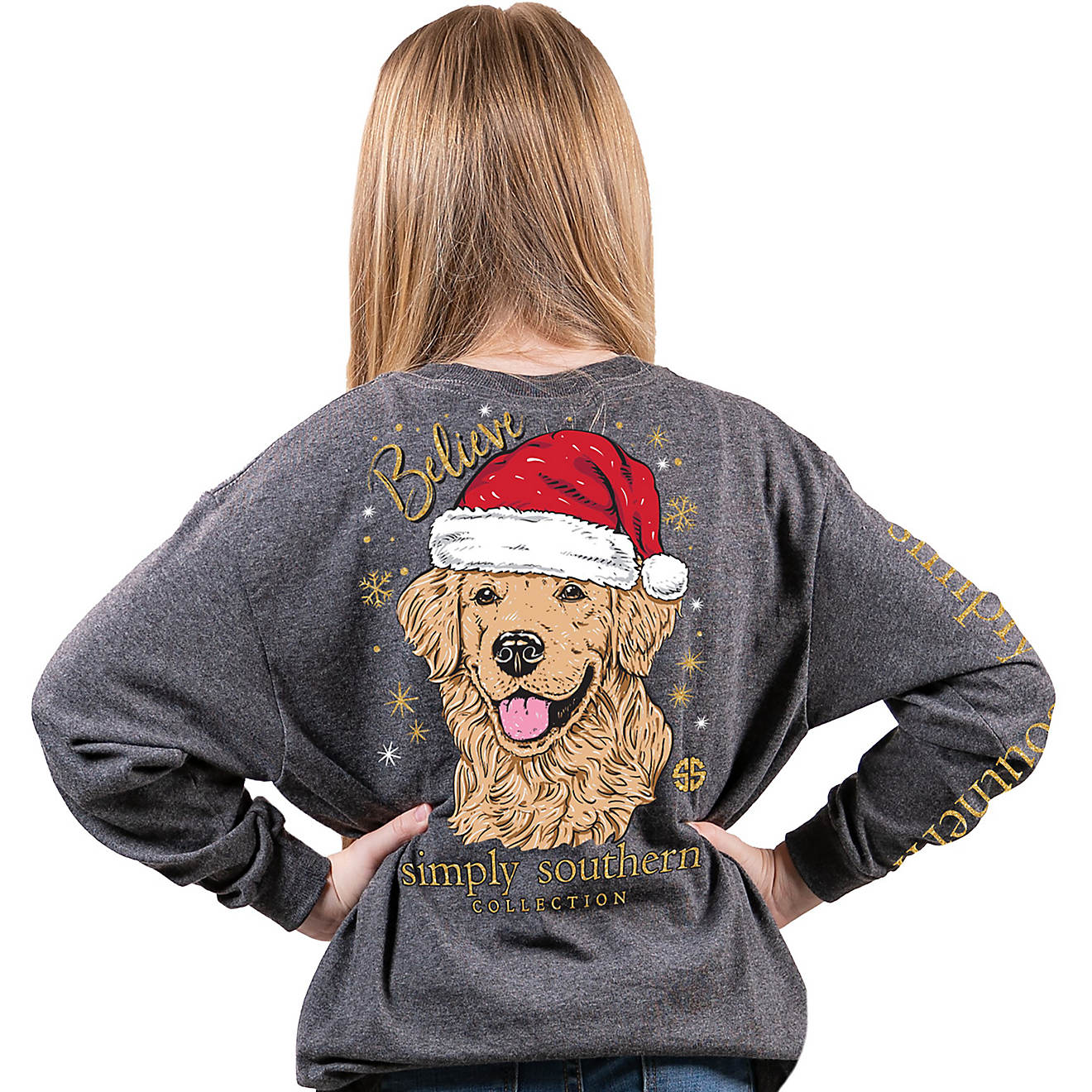Simply Southern Girls' Santa Dog Long Sleeve T-shirt                                                                             - view number 1
