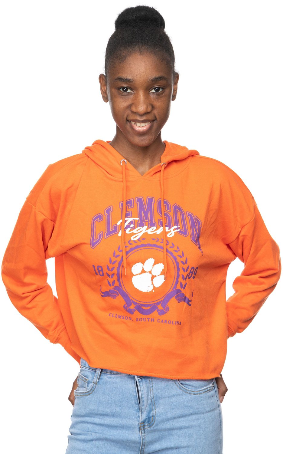 ZooZatz Women's Clemson University Crop French Terry Hoodie Academy